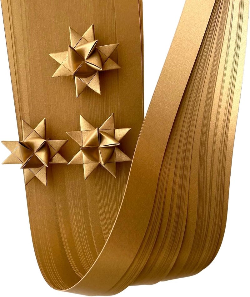 Froebel Mint Shimmer Metallic Paper Strips ~Weaving, Moravian Stars, German Stars, Froebel Stars (50 strips) (Antique Gold, 3/4 inch) - Image 1